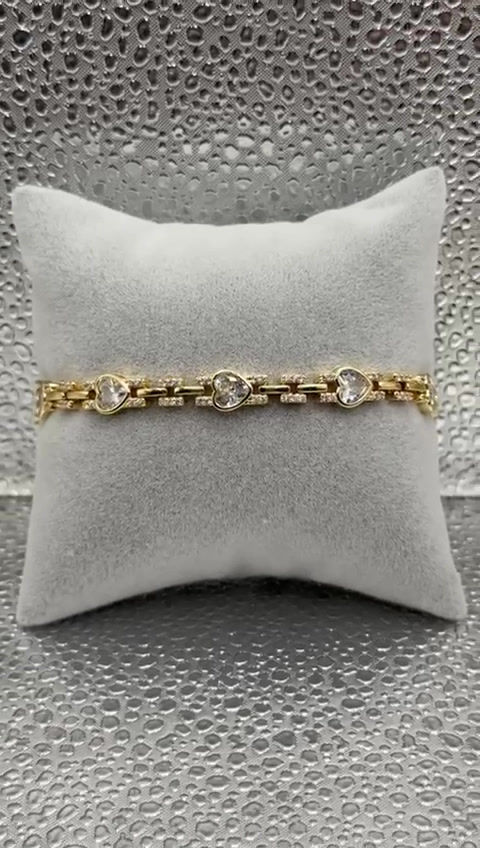 Küçük resim: Zerrabella-Zirkon Taşlı 14K Altın Renkli Kalpli Bileklik