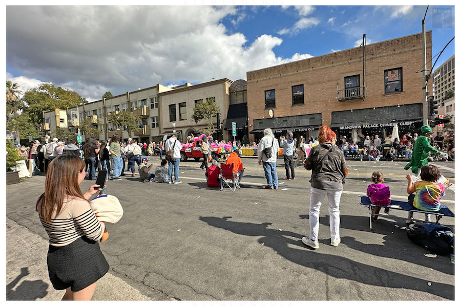 spectators in the street during the Pasadena Doo Dah Parade 2024 - photo by KilmerMedia