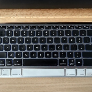 The difference in key sizes is shown between Macally and Apple USB keyboards - photo by KilmerMedia