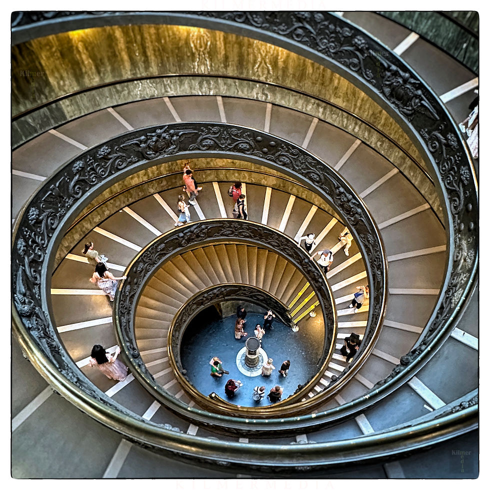 The 20th century Bramante spiral staircase in the Vatican Museum is shown - photo by KilmerMedia