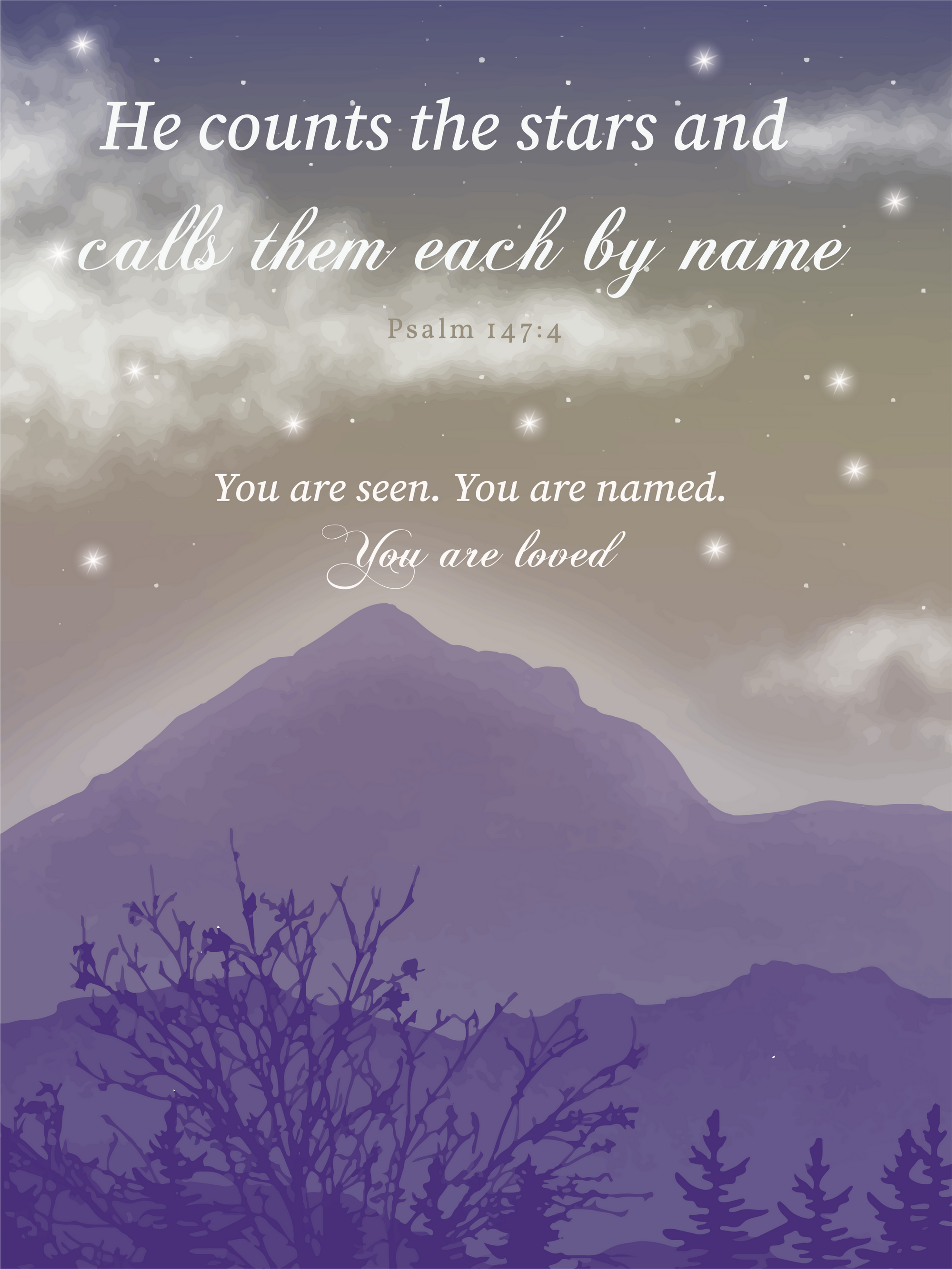 “You Are Seen” – Psalm 147:4 Mountain Wall Art | Christian Nursery Printable