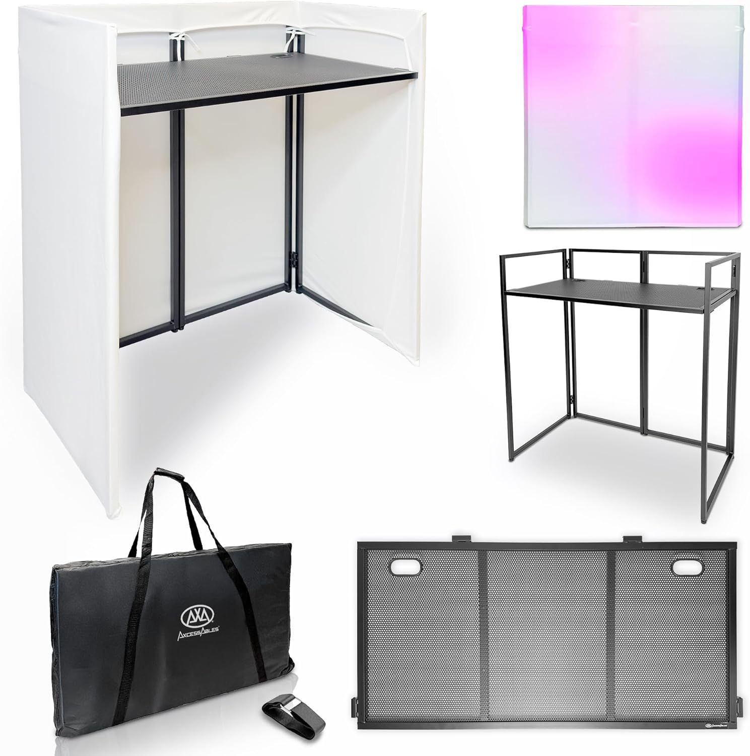 Portable White DJ Facade Booth with Carry Case