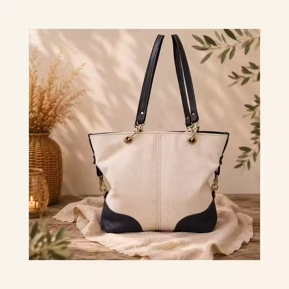 Thumbnail: Handgemaakte sloughy shopper naturel donkerblauw kurk met grote zilveren ringen, De Morbida