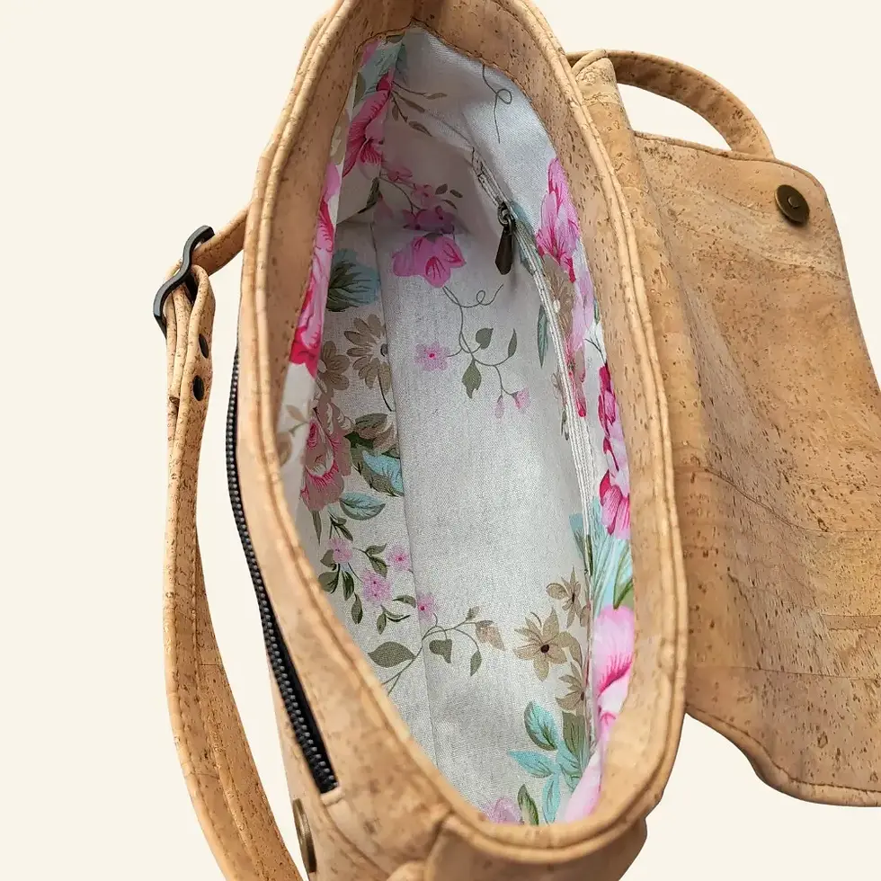 Thumbnail: Crossbody tas naturel met rood kurk binnenkant