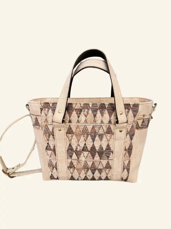 Handgemaakte kurk schoudertas met ruitpatroon