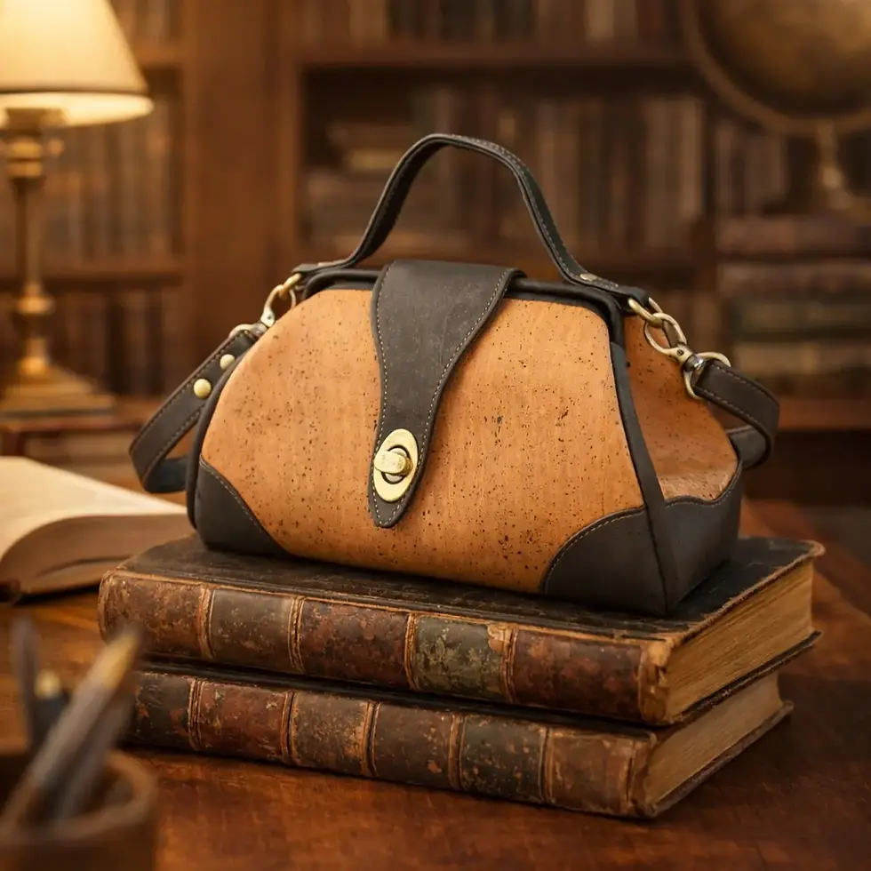 Klein dokterstas dames terracotta op een stapel boeken