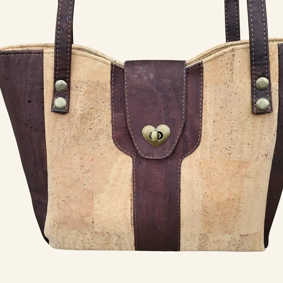 Thumbnail: Schoudertas naturel met bruin kurk detail voorkant