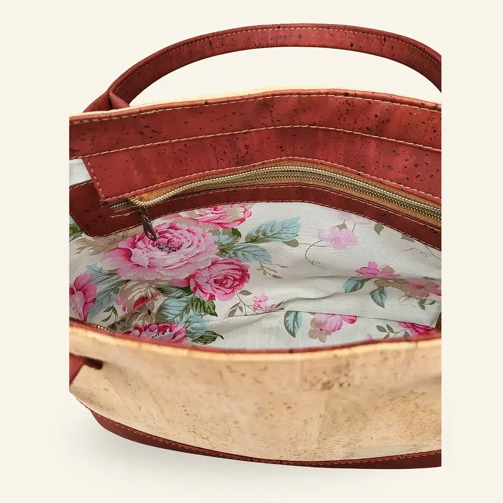 Thumbnail: Rode handtas met naturel kurk binnenkant rits vak