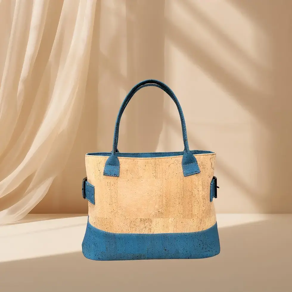 Thumbnail: Handtas naturel met blauw kurk voorkant