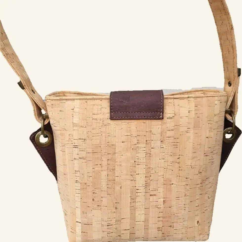 Thumbnail: Naturel kurk tas met bruine accenten achterkant