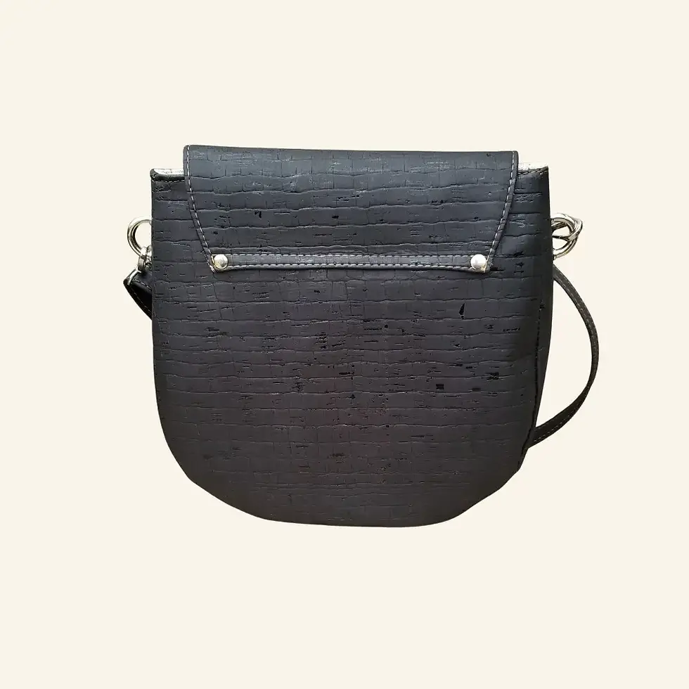 Thumbnail: Schoudertas zwart kurk met waaiermotief achterkant