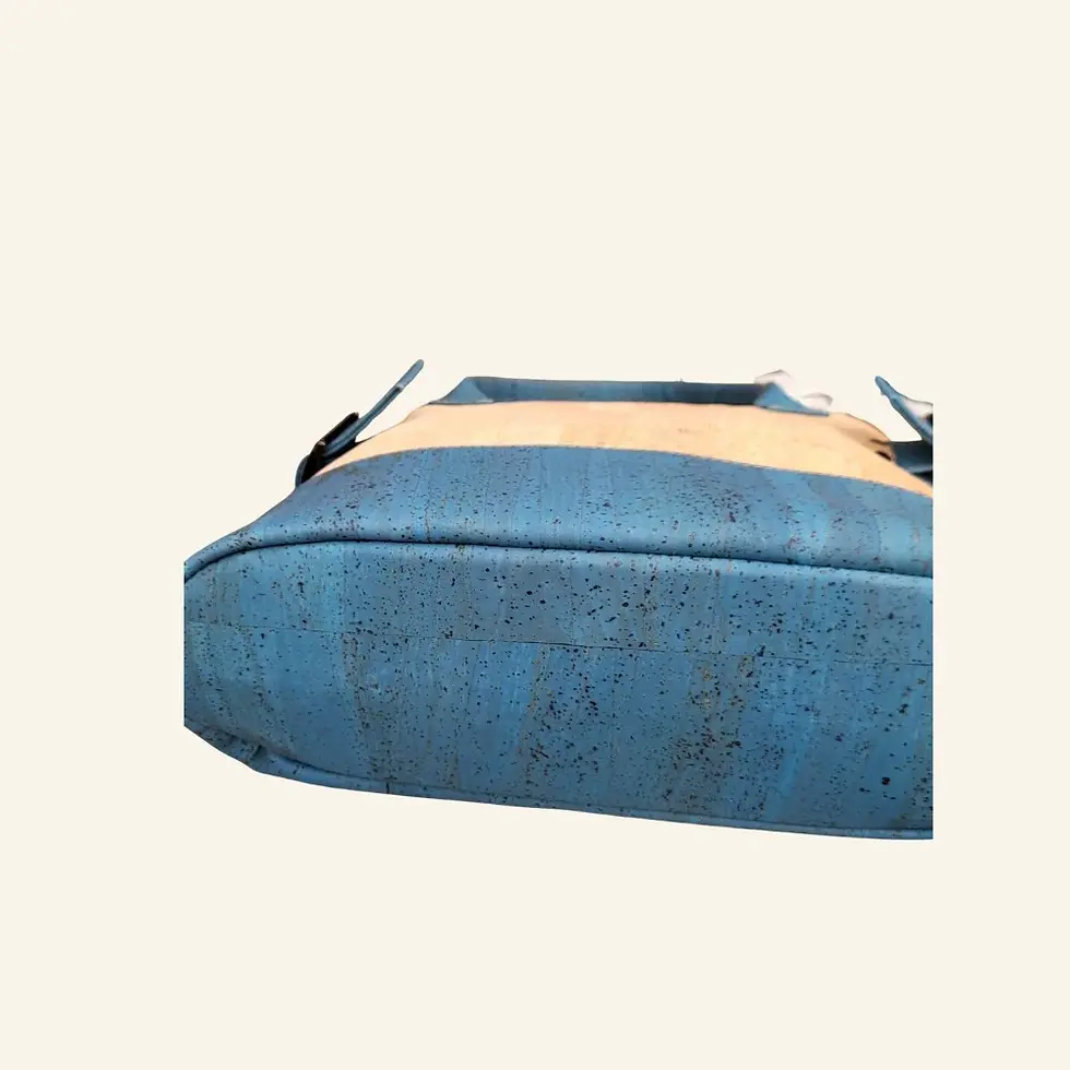 Thumbnail: Handtas naturel met blauw kurk onderkant