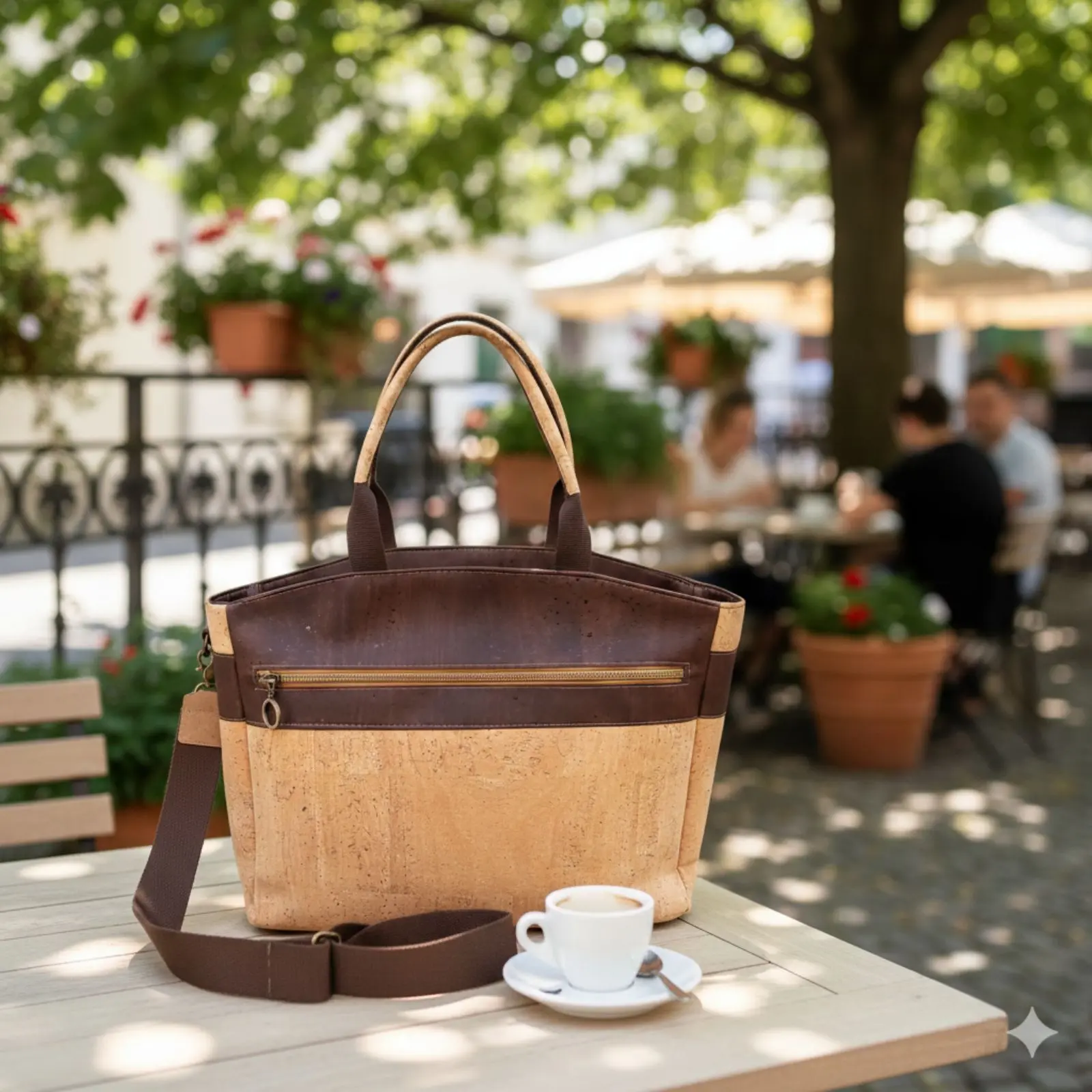 Handgemaakte kurk laptop tas naturel & bruin