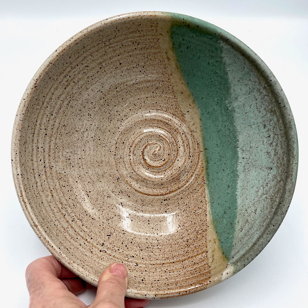 Thumbnail: Large Salad Bowl, Farmhouse Bowl, in Toasted Cream and Patina Greens