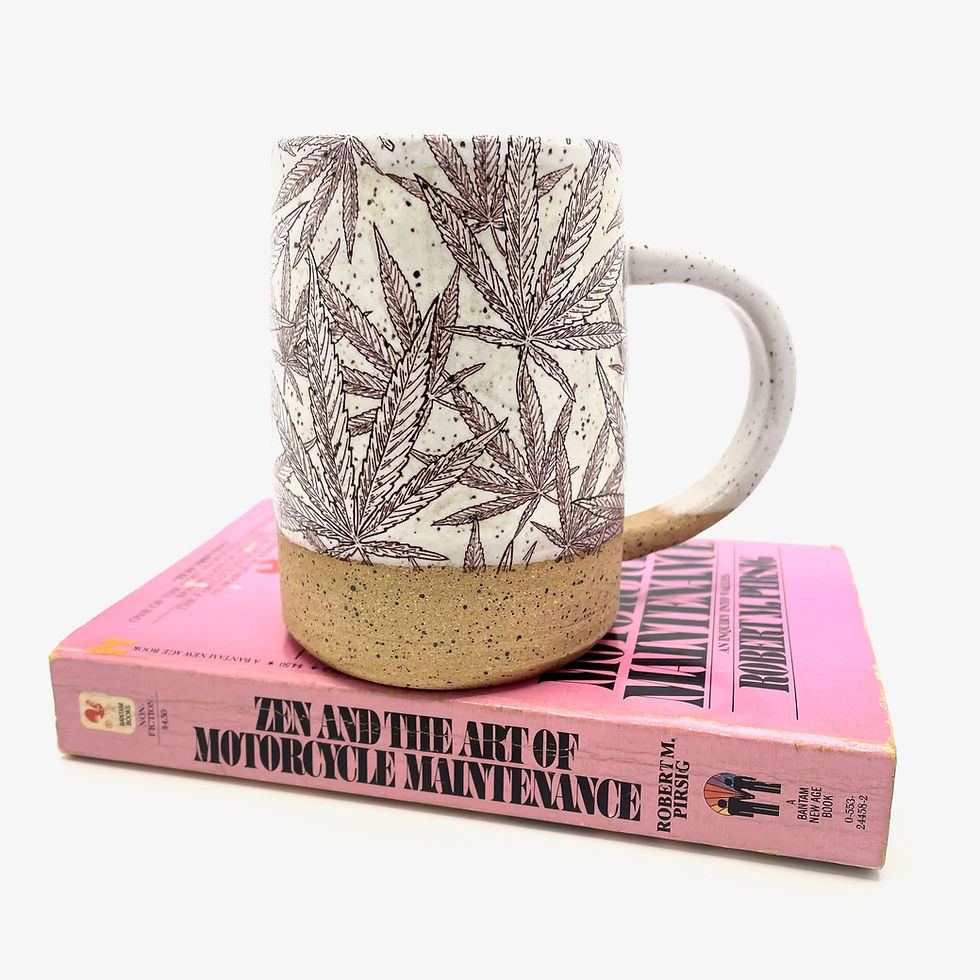 Ceramic Mug Coffee Cup in speckled white with pot leaves