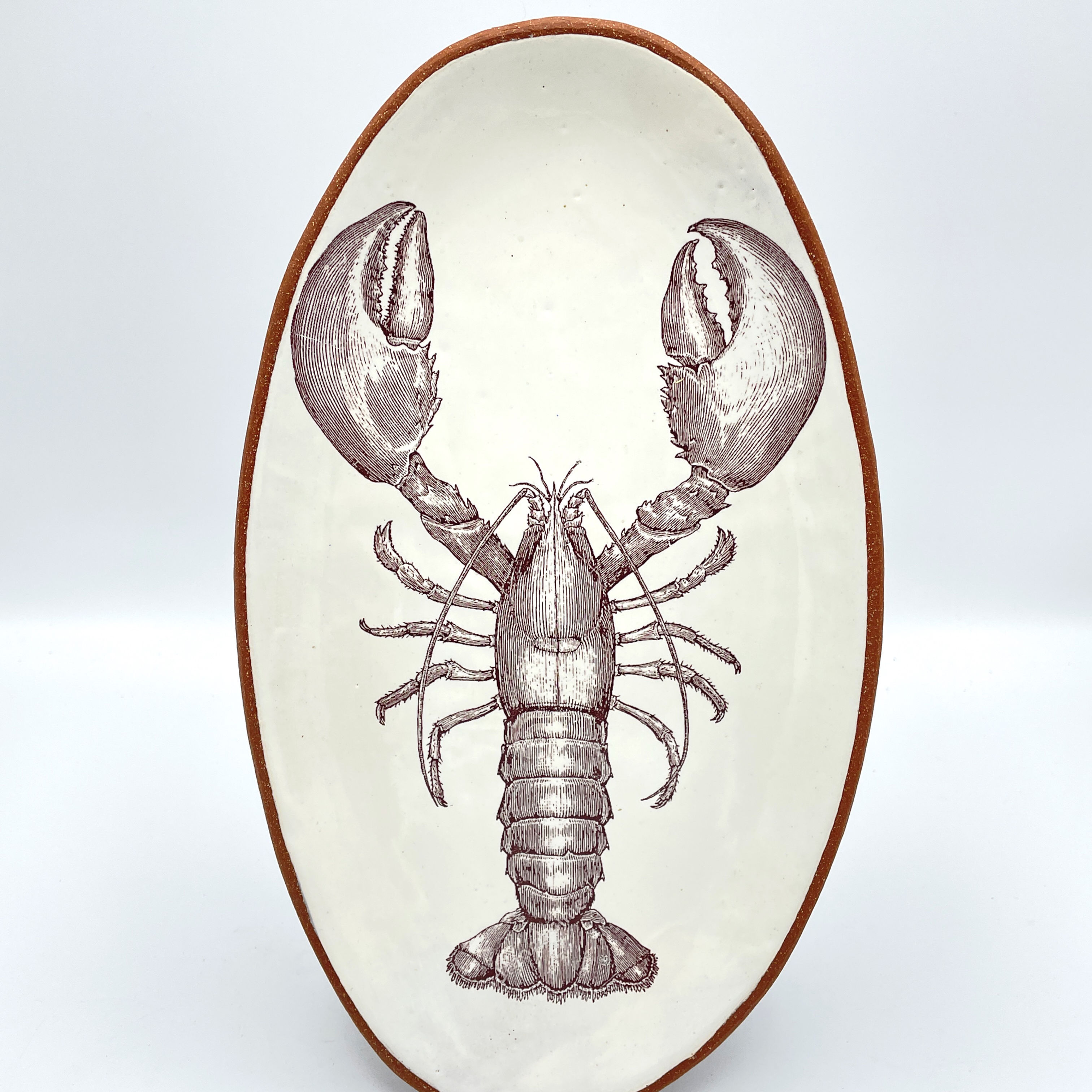 Oval Platter with Vintage line drawing  from 1800's  of a  lobster