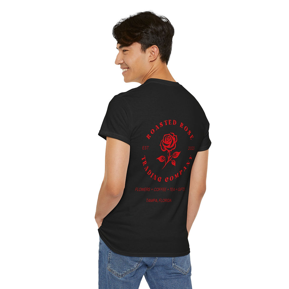 Thumbnail: Roasted Rose Coffee + Flowers Tee – Unisex Cotton T-Shirt (Black, Red, or White)