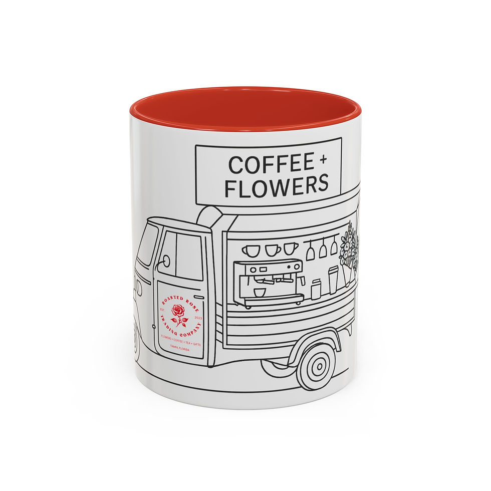 Thumbnail: Roasted Rose Coffee + Flower Truck Mug – 11oz or 15oz Ceramic Mug (Red or Black)