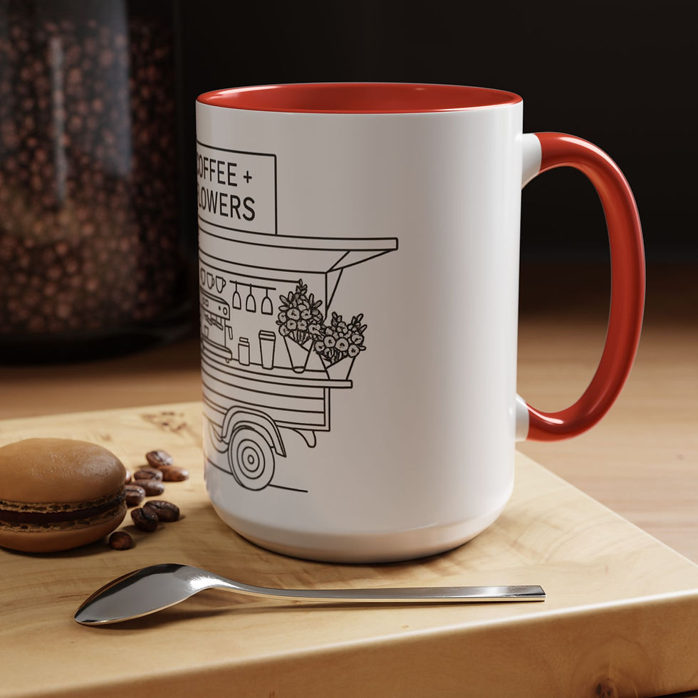 Thumbnail: Roasted Rose Coffee + Flower Truck Mug – 11oz or 15oz Ceramic Mug (Red or Black)