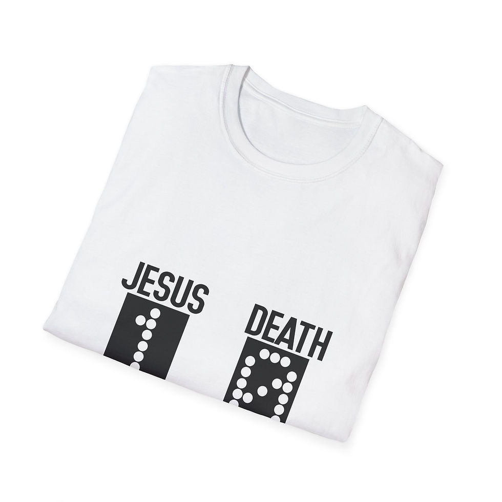 Thumbnail:  'Jesus Over Death' with Matthew 28:6 T-Shirt