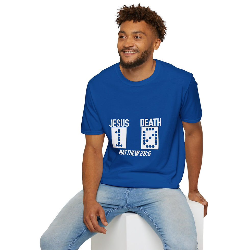 Thumbnail:  'Jesus Over Death' with Matthew 28:6 T-Shirt