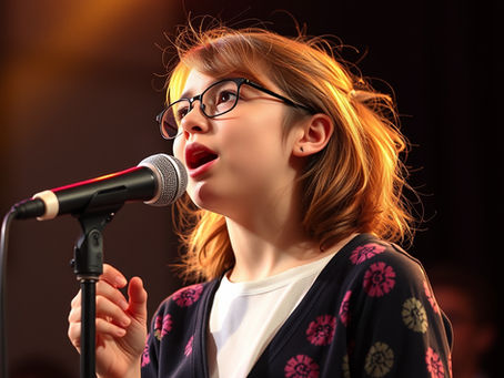 Girl with Autism singing on stage