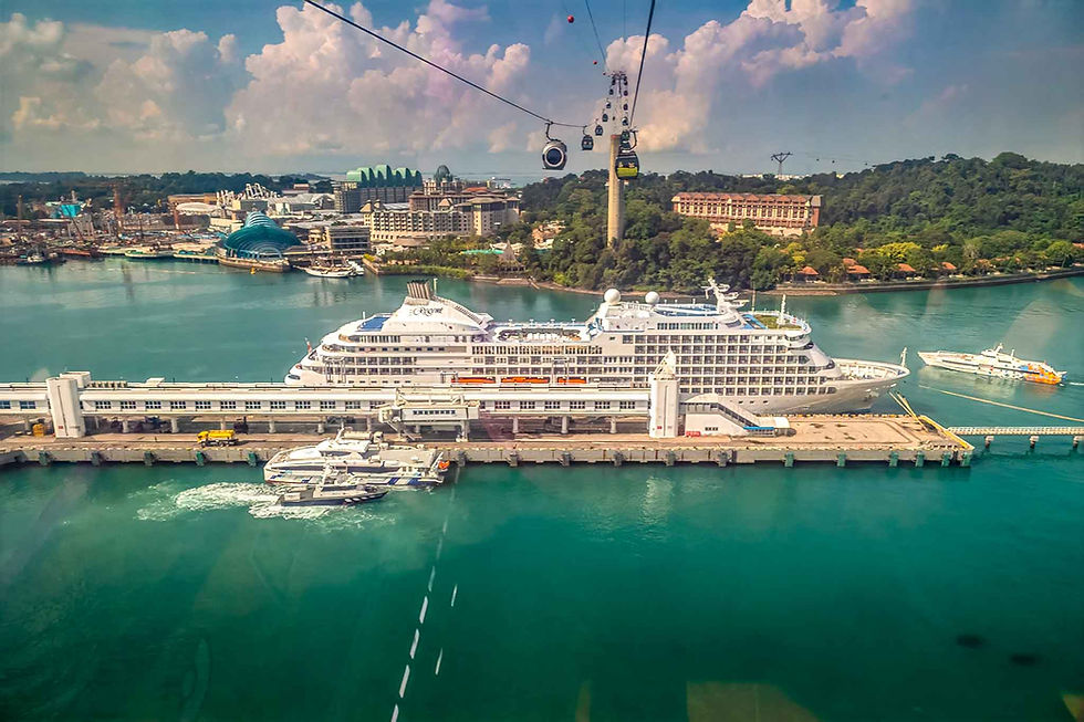 view of our ship from the cable car as we went over - odd colors sue to cable car windows