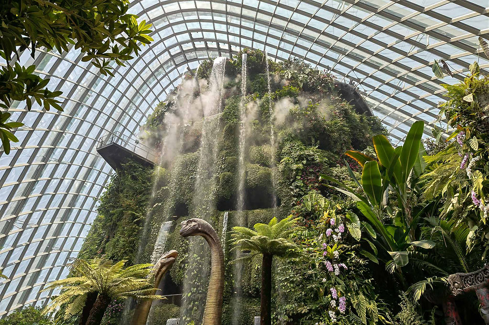 Waterfall and some of the dinosaurs