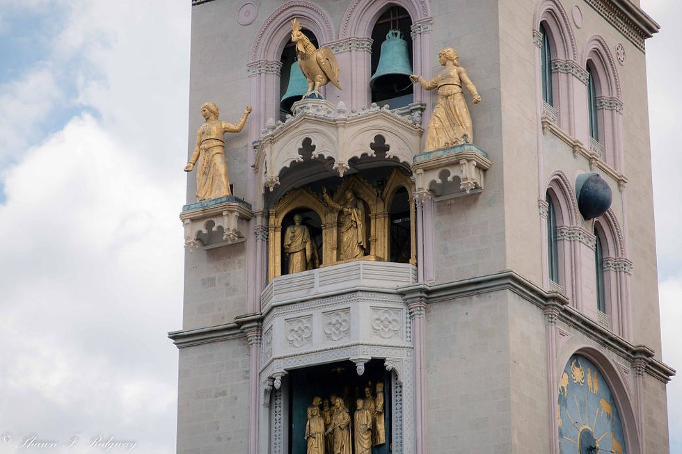 Close up of some of the church statues that move