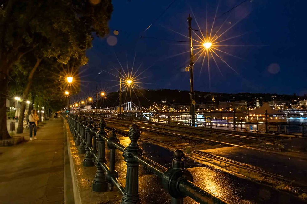 Waterfront views of Budapest in the evening