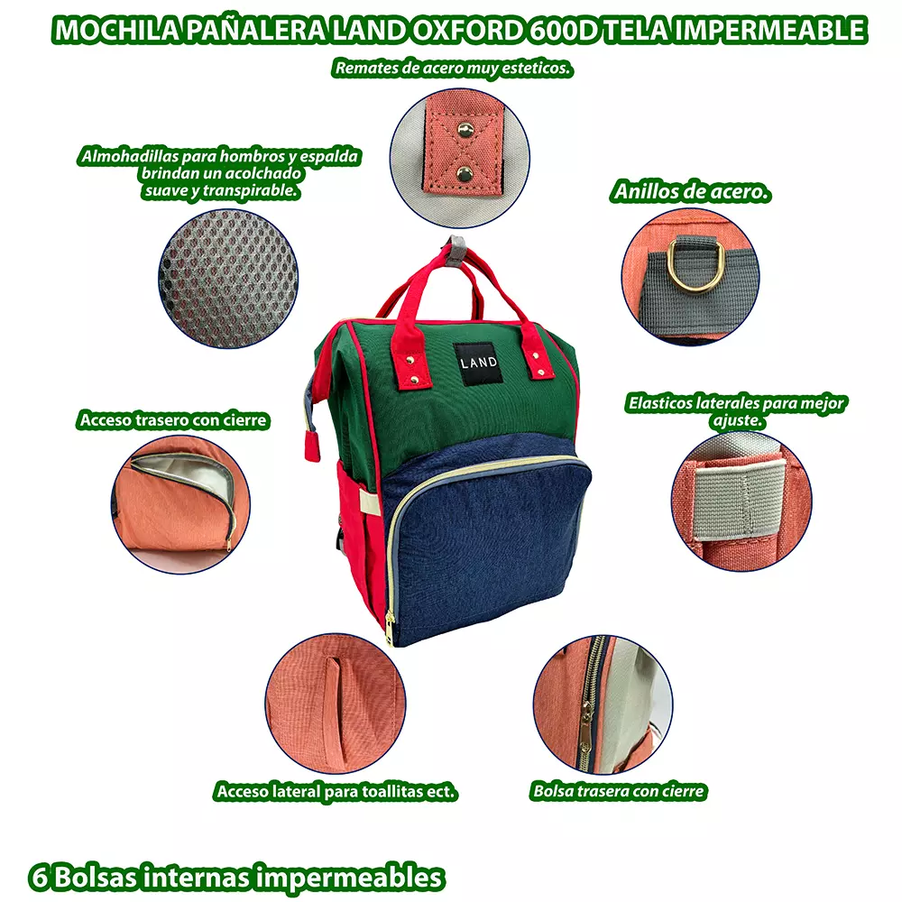 Thumbnail: Mochilas Pañaleras para Bebés Verde Rojo Land