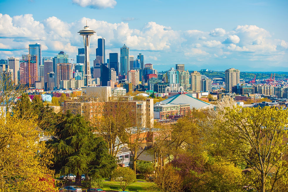Aerial View of Seattle Washington during the day with Key Area