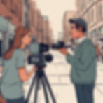 man shooting footage of man interviewing woman in a city street.jpg