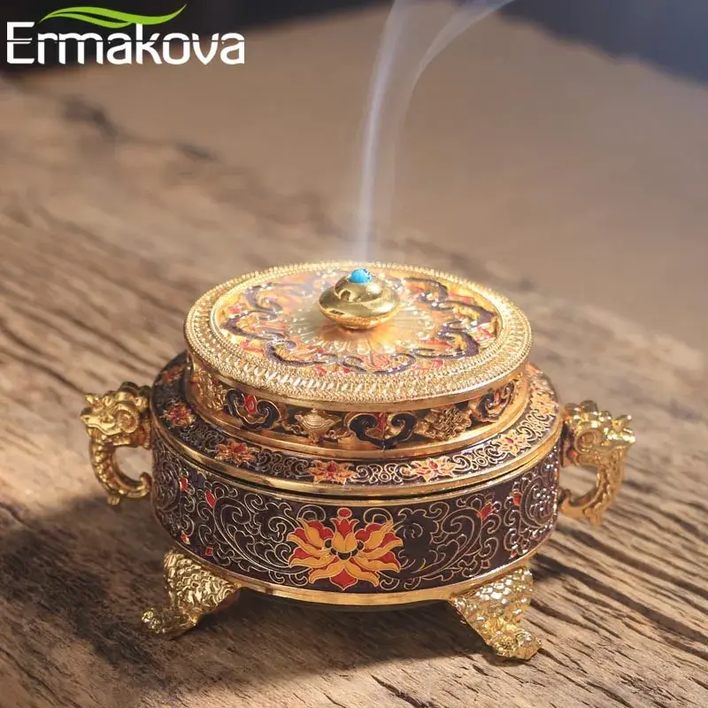 Thumbnail: ERMAKOVA Tibetan Style Incense Holder Painted Enamel Zinc Alloy Gift