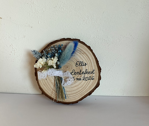 Felix - Houten schijfje met droogbloemen