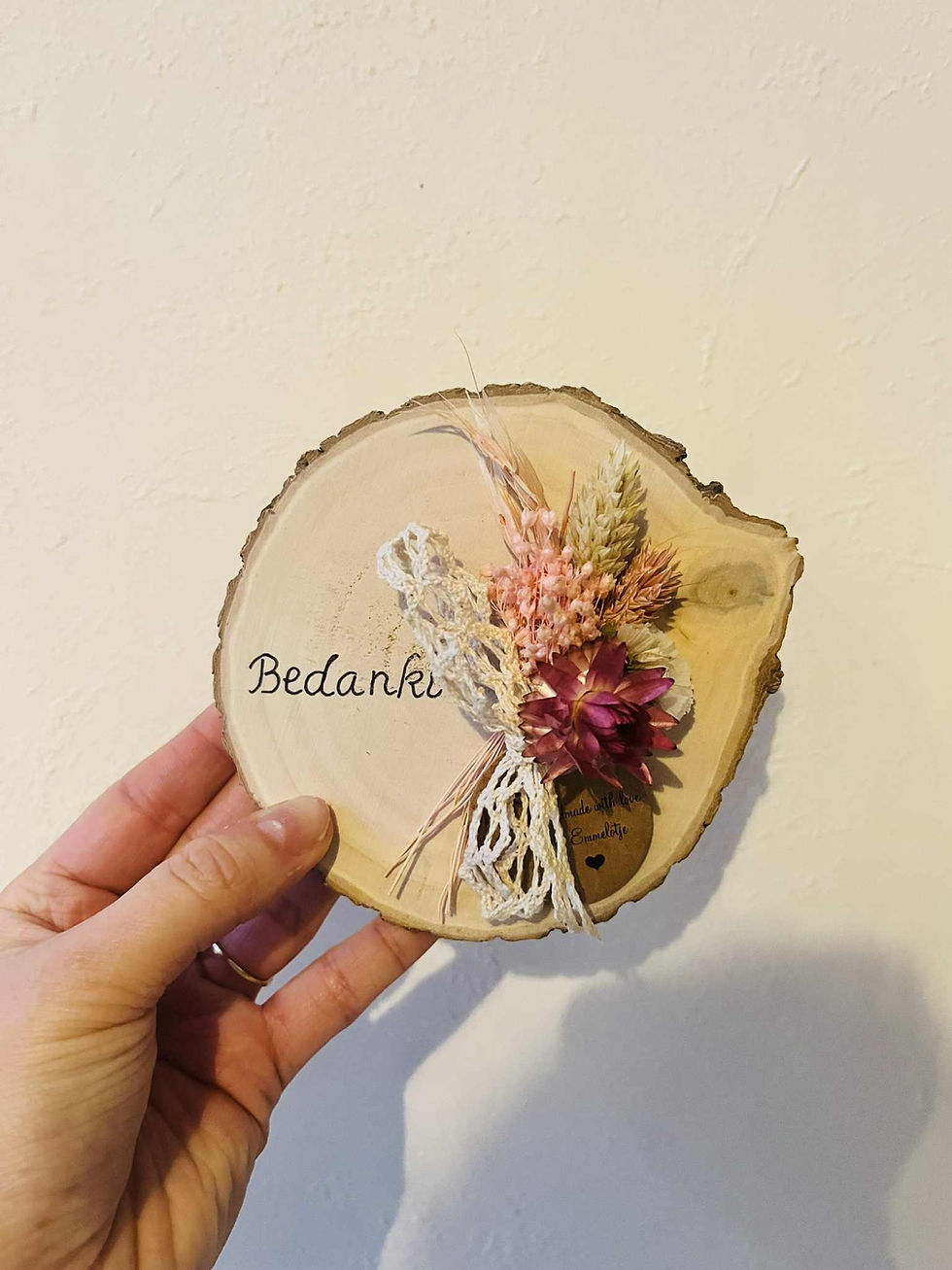 Thumbnail: Bedankje - Houten schijfje met droogbloemen