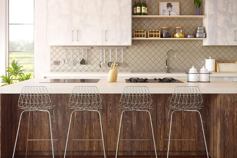 A kitchen with vinyl wrapped cupboards