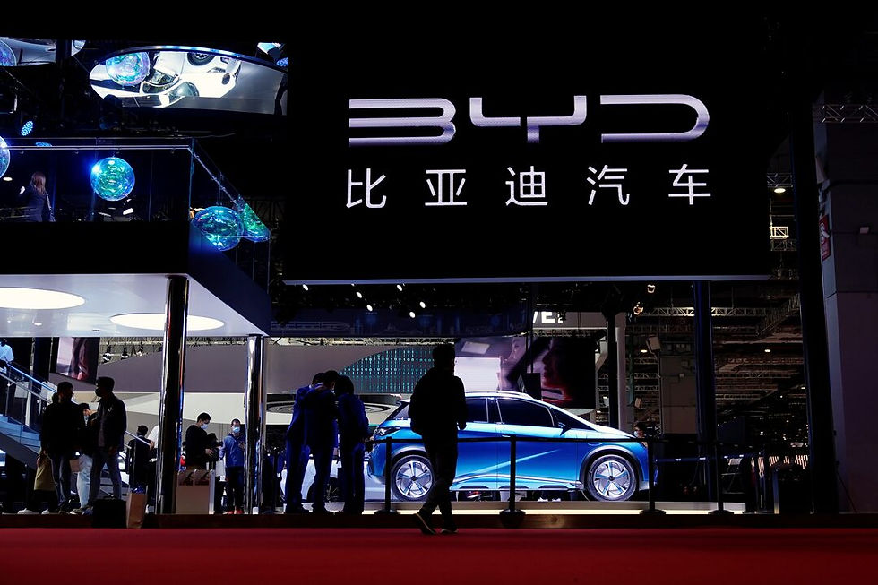 People visit the BYD booth during a media day for the Auto Shanghai show in Shanghai, China, April 19, 2021 - Credits: Reuters