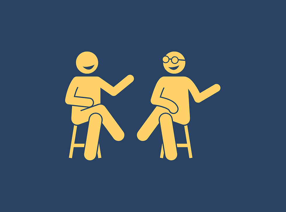 Line figure of two people sitting and chatting