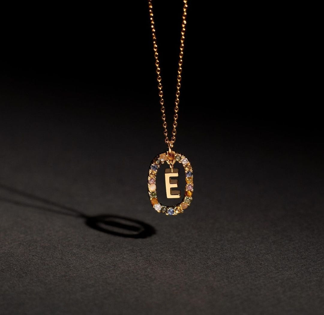 925 sterling silver Gemstone intial necklace (dainty)