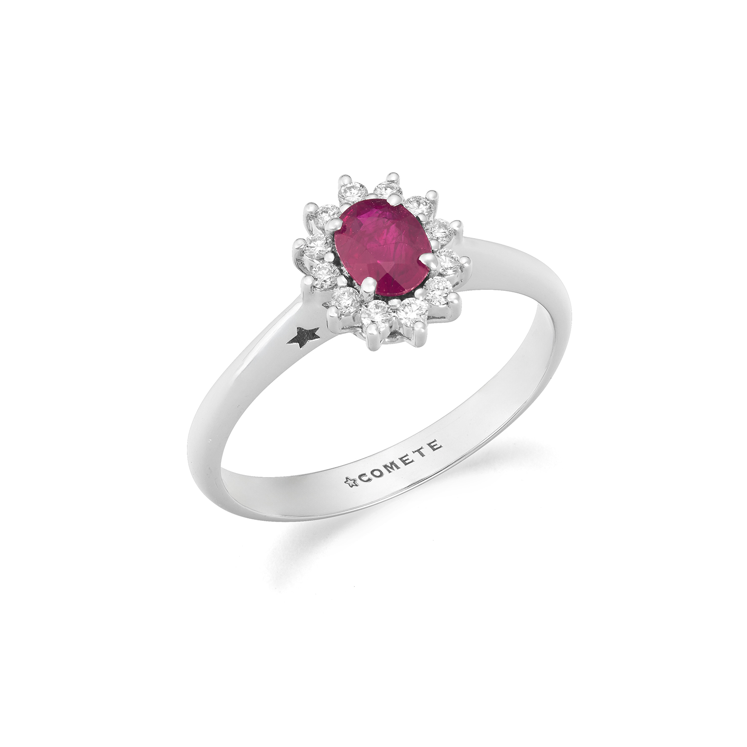 Anello da Donna in Oro bianco con Diamanti e Rubino ovale