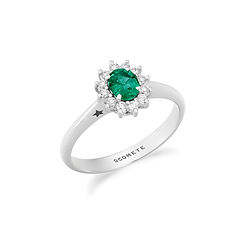 Anillo de oro blanco para mujer con diamantes y esmeralda ovalada de la Colección Regina de Comete Gioielli