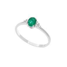 Anello da donna in Oro bianco con Diamanti e Smeraldo ovale della Collezione Fantasia di Colore di Comete Gioielli