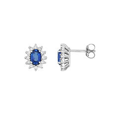Orecchini da donna in Oro bianco con Diamanti e Zaffiri ovali blu della Collezione Regina di Comete Gioielli