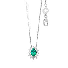 Damescollier in Witgoud met Diamanten en Ovale Smaragd uit de Collectie Koningin Comete Sieraden