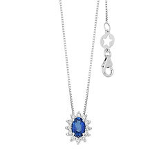 Collana da donna in Oro bianco con Diamanti e Zaffiro ovale della Collezione Regina di Comete Gioielli