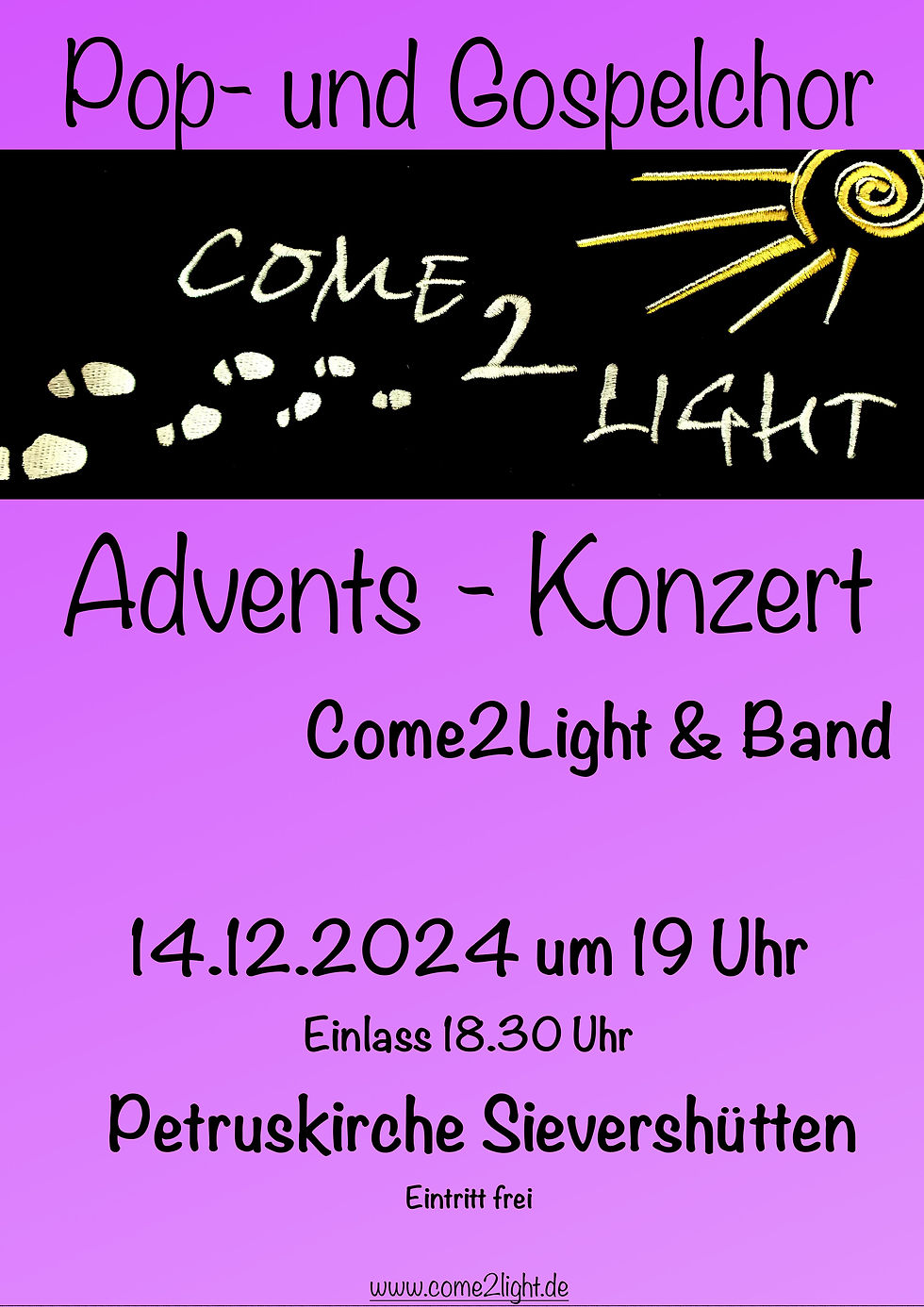 Adventskonzert Gospelchor Come2light 14.12.24 um 19 Uhr Petruskirche Sievershütten / Eintritt frei