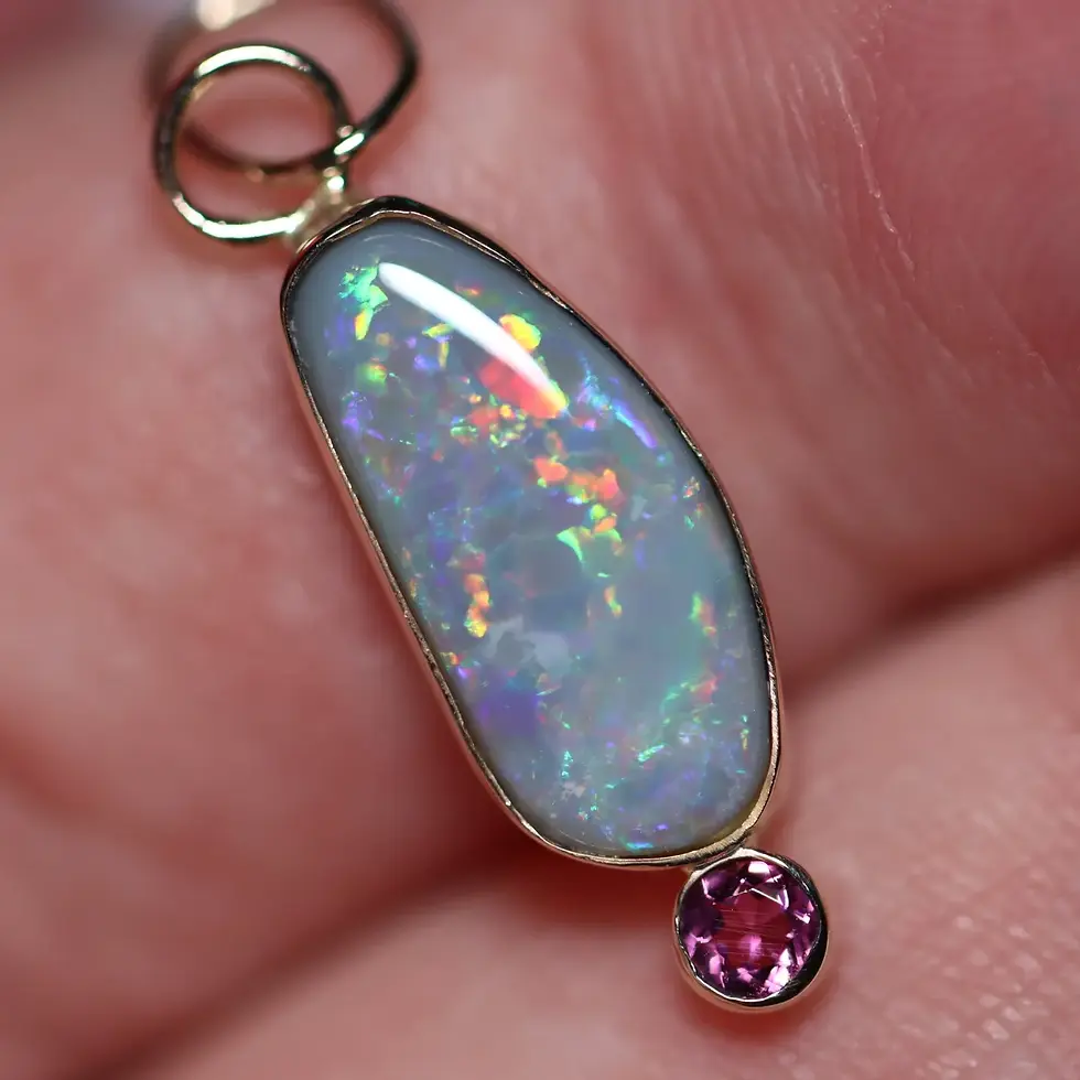 Thumbnail: Dark Opal & Pink Sapphire 14k Gold Pendant 