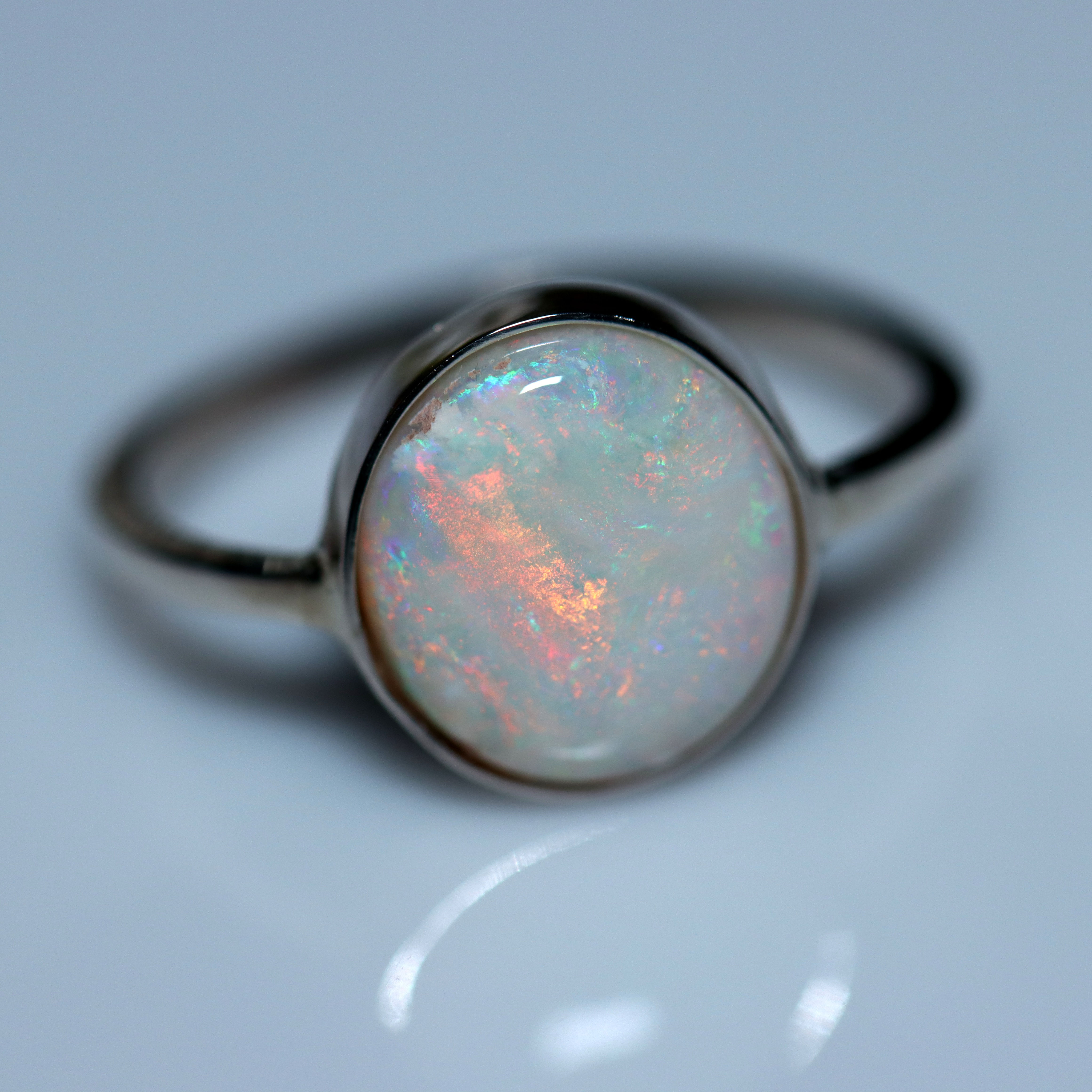 5.1ct Australian White Opal Silver Ring