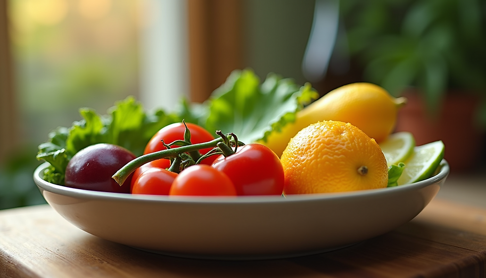 A healthy balanced meal rich in fruits and vegetables.